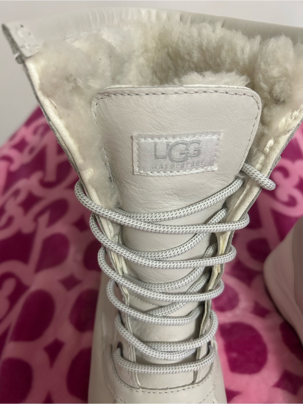 UGG White Shearling-Lined Lace-Up Winter Boot